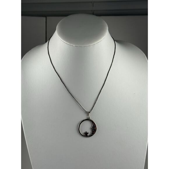 Vintage Liquid Silver Basic Clasp Sterling Silver Necklace Moon & Star Pendant - Picture 9 of 11